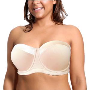 Women's Strapless Bra B/C/D/DD/DDD/G 1/2 Cup Seamless Plus Size Balconette Bra H059 (44DDD, Skin)