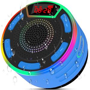 ssuowao Bluetooth Shower Speaker, IPX7 Waterproof Portable Speakers with LED Display, FM Radio, Suction Cup, Built-in Mic, Mini Speaker for Bathroom Travel Pool Beach