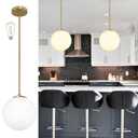 Bagood 10 Inch Globe Pendant Light Gold Mid Century Pendant Light Contemporary Globe Pendant Lights Adjustable Hanging Light Fixture Milk Glass with Brass Finish for Dining Room Kitchen Island