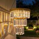 Solar Hanging Crystal Chandelier Outdoor Crystal Prism Light Waterproof Metal Light with Warm White LED Vintage Brass Finish Decorative Lantern for Patio, Garden, Gazebo,Party