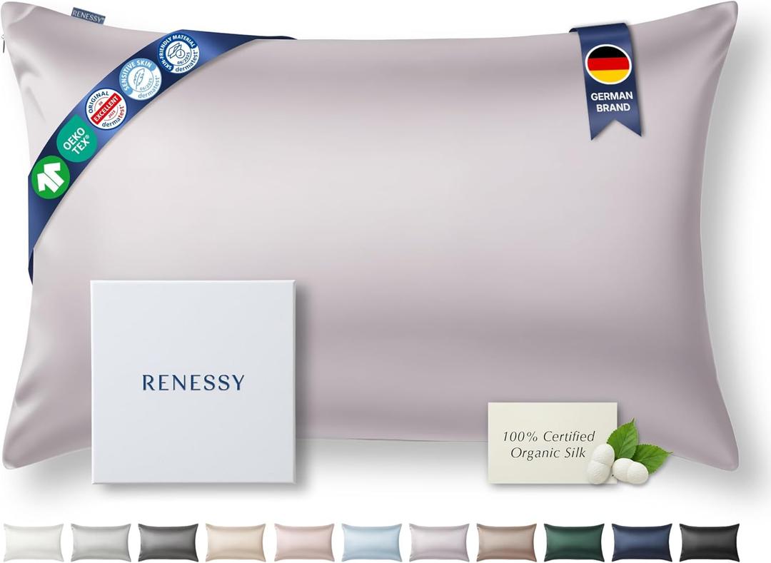 Premium Silk Pillowcase 100% Organic Mulberry Silk, 22 Momme, Grade 6A - Oeko-Tex Certified in Germany - Luxury for Hair & Skin, 1 Piece (Standard, Pale Lavender)