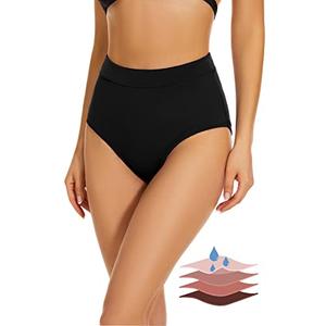 Leovqn Period Swimwear Bikini Menstrual Leakproof Swim Bottoms UPF 50+ Waterproof Brief Light Flow for Women Girls Teens Black XXL