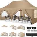 COBIZI Canopy 10x20 Pop Up Canopy Tent with 6 Sidewalls, Waterproof Commercial Canopy Ez Outdoor Instant Gazebo Easy to Set up Event Shelter, Garden Tents for Parties with Sandbags, KH