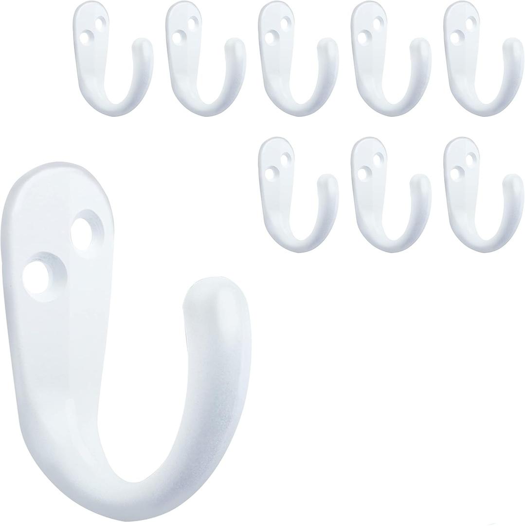 IBosins 9PCS Coat Hooks Wall Mounted Single Prong Robe Hook for Hanging Towel Hooks with 30 Screws for Bags, Hat, Cap, Scarf, Cup (White)