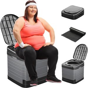 Portable Toilet for Adults Camping, 17.3x16x17 In-Large Portable Foldable Toilet with 20pc-35.4x31.5in Garbage Bag, Perfect for Camping, Hiking, Fishing, Travel, Long Trips, Beach, RV, Outdoor (orbicular)