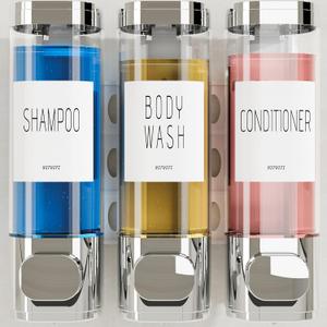 VITVITI Shampoo and Conditioner Dispenser for Shower Wall, Shower Soap Dispenser 3 Chamber No Drill Wall Mounted, 10.2 OZ Plastic Refillable Shower/Body Wash Bottles for Bathroom (Silver)