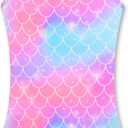 KSK KAISHEK Girls' Sparkle One-Piece Swimsuit 4-12Y Adjustable Crossback Straps Shimmer Bathing Suit for Beach Pool (7-8 Years, 01 Pink Mermaid Scale)