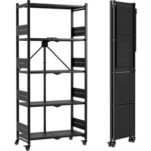 WORKPRO 5-Tier Folding Shelf, No-Assembly Metal Storage Rack with Wheels, 750 lbs Capacity (with Leveling Feet), Collapsible Shelving Unit for Kitchen, Pantry, Bathroom & Closet Organization
