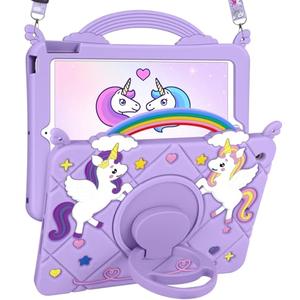 Uppuppy for iPad 9th/8th/7th Generation Case 10.2 Inch - Cute Girls Kawaii Cover Girly 3D Cartoon Teen with Rotating Stand & Strap Purple Soft Silicone Cases for iPad 7/8/9 Gen 2021 2020 2019