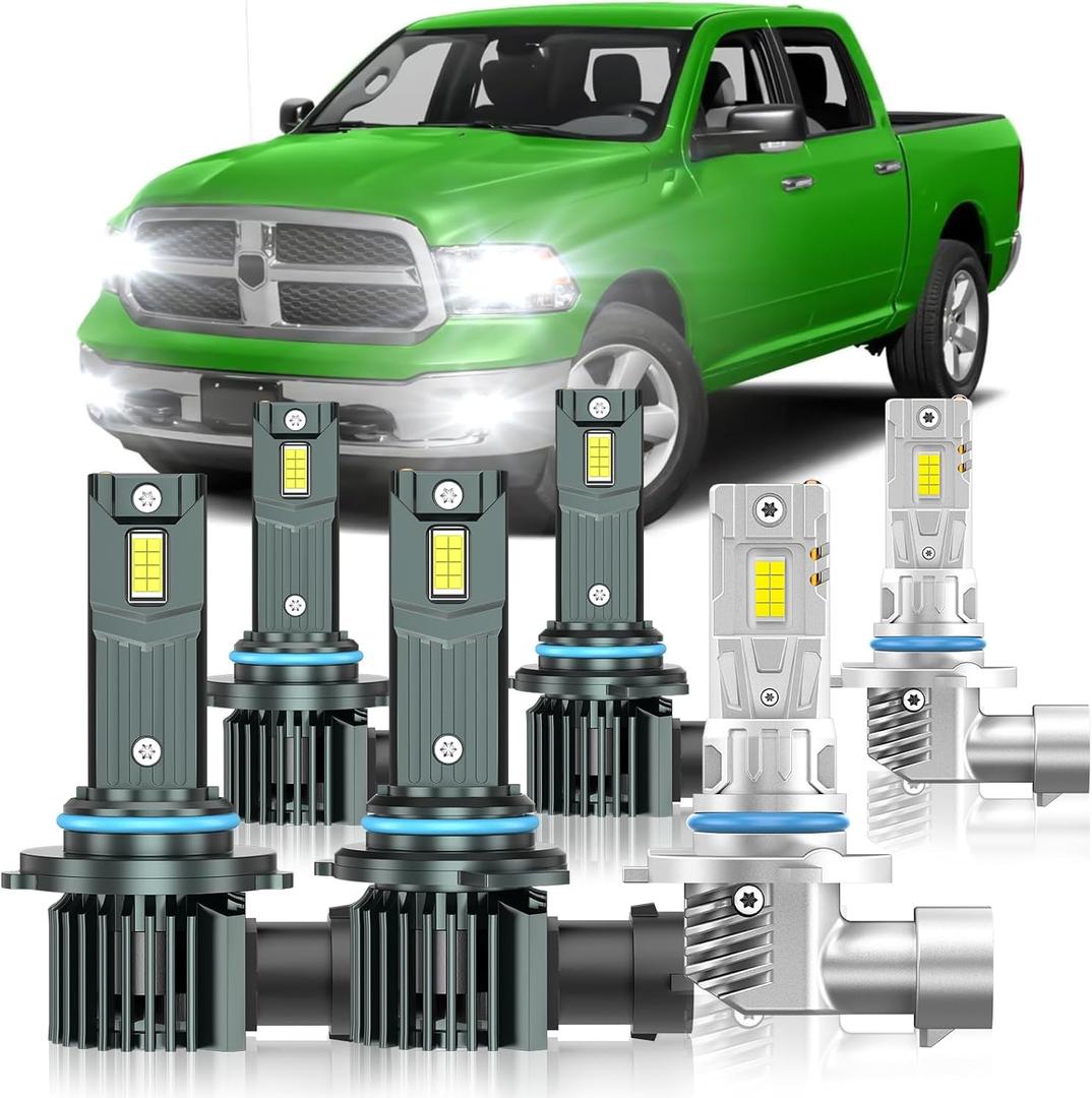 Fit for Dodge Ram 1500 2500 3500 2013-2015(with Projector Version) Light Bulbs, High/Low Beam Fog Light Bulbs Combo, 800% Brightness, 6000K Cool White, Plug and Play, Pack of 6