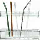 3 x 9.8 inch double-layer removable and washable Large Acrylic Cabinet Straw Holder Organizer with Traceless Nano Adhesive Space-Saving Storage Rack for Cabinet Door, Clear Straw Cabinet Holder
