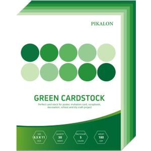 50 Sheets Green Cardstock 8.5 x 11 Inches, 5 Colors Assorted Colored Card Stock Paper 67lb/180gsm Perfect for Printing DIY Crafting Scrapbook Decoration Card Craft (Green)