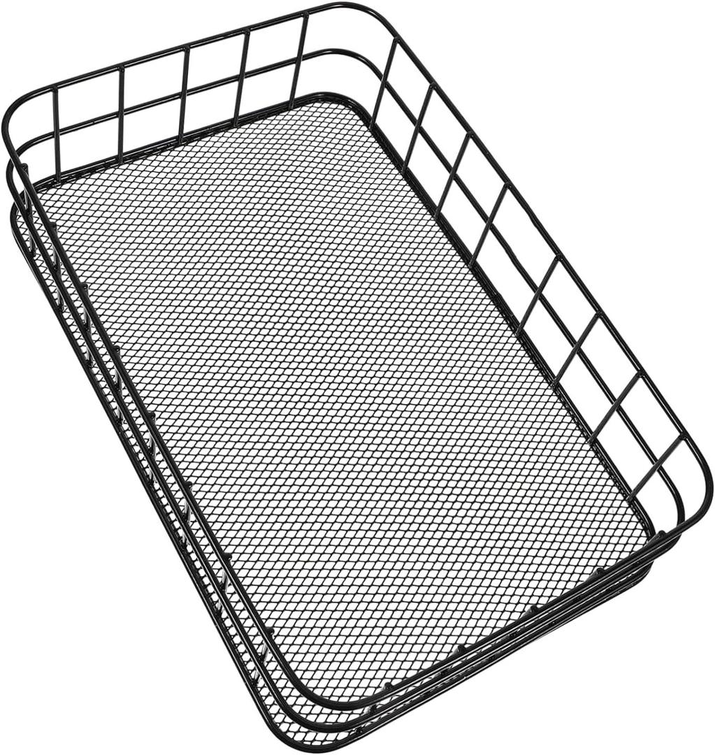 Black Metal Wire Cabinet Organizer Storage, Iron Grid Storage, Tray Net Basket Storage for Office, Home Decoration (Black)