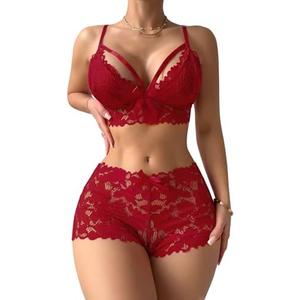 Lilosy Sexy Strappy High Waist Floral Lace Pajamas Lingerie Set Outfits XL