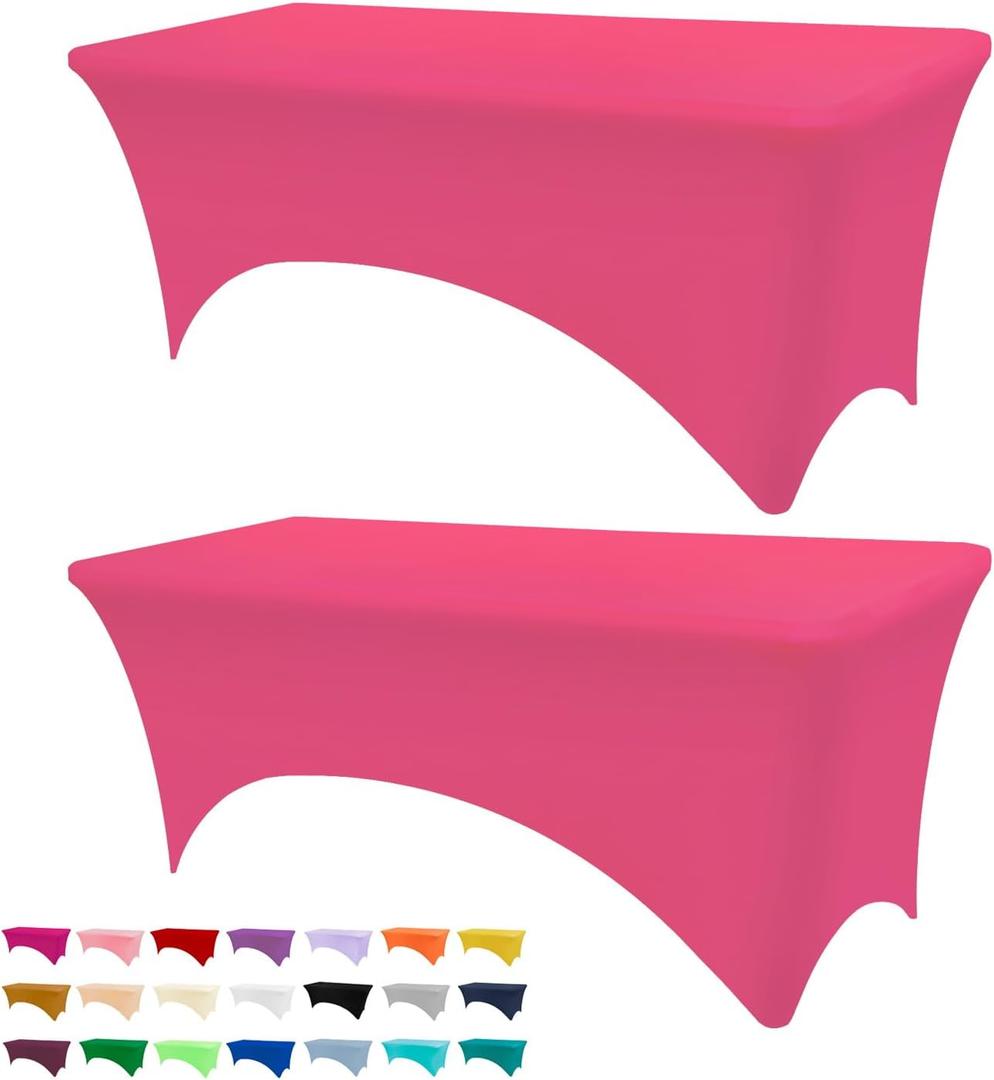 Table Covers for 6 Foot Tables, 2 Pack Fuchsia Washable and Wrinkle Resistant Stretch Tablecloths Rectangle 6ft for Events, Wedding, Banquets, Parties (72" x 30" (Rectangular) 2Pack)