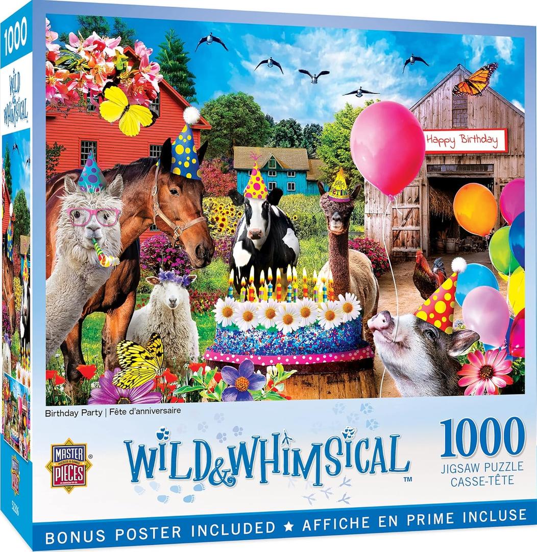 MasterPieces - 1000 Piece Jigsaw Puzzle, Birthday Party, Funny Animals, Activity for Adults, Family, Kids, Matte Finish, 19.25" x 26.75"
