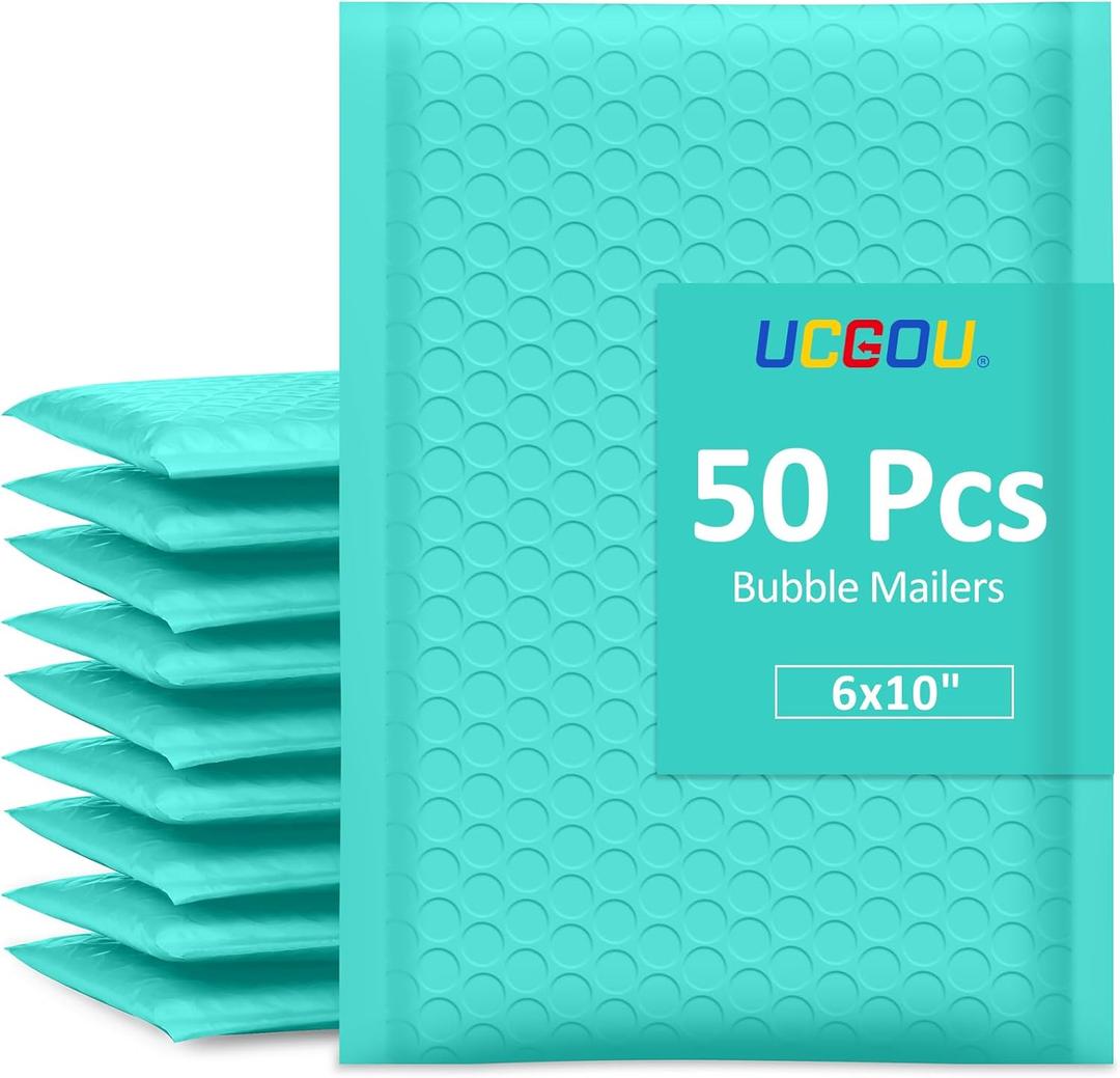 UCGOU Bubble Mailers 6x10 Inch Teal 50 Pack Poly Padded Envelopes Small Business Mailing Packages Opaque Self Seal Adhesive Waterproof Boutique Shipping Bags for Jewelry Makeup Supplies