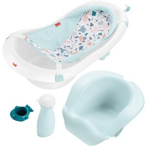 Fisher-Price Baby to Toddler Bath 4-in-1 Sling 'N Seat Tub with Removable Infant Support and 2 Toys, Pacific Pebble