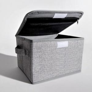 2 Pack Small Storage Box, Storage Basket with Lid, Foldable Cotton Linen Fabric Keepsake Box, Organizer Container with Zipper for Decorative, Medicine, Greeting Card Organizer.(Gray)