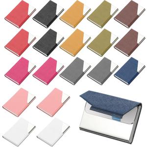 PATIKIL PU Leather Business Card Holder, 20Pcs Stainless Steel Name Card Case with Magnetic Wallet Pocket Carrier for ID Card Men Women, Multicolor