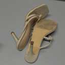 Coutgo Womens Heeled Sandals Strappy Square Toe Flip Flops Fashion Thong Slip on Stiletto Sandals (6, Beige)