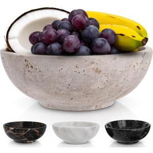 Gusto Nostro 8" Decorative Travertine Bowl for Coffee Table - Elegant Centerpiece, Aesthetic Fruit Bowl for Kitchen Counter - Heavy Stone Entryway Catch all, Jewelry, Potpourri - Travertine Decor