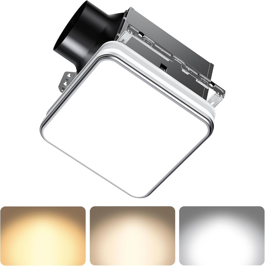 Consciot Bathroom Exhaust Fan with Light, 110/160 CFM Adjustable, 0.8/1.0 Sone, suitable for mounting hole 11.39 x 10.42 inches, Bath Ventilation Fan with 1500Lm LED Light 3CCT Selectable & Nightlight, 11.39 x 10.42 x 7.9 inches