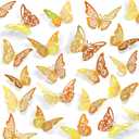 2 x 60 Pcs 3D Butterfly Decorations, 3 Sizes 5 Styles for Cake, Party, Wall Decor, Crafts, Cake Decorating, Room Stickers (Laser Gold)