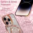 ZIYE Magnetic Case Designed for iPhone 14 Pro Glitter Case Luxury Plating Love Heart Compatible with MagSafe Clear Case with Camera Protector Protection Shockproof Cover for Women Girls-Pink