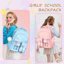 Kawaii Pink Kids Backpack for Girls, Fashion Multiple Pockets Bookbag for Primary Elementary High School for Teen Girls