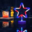 WBao 4th of July Decorations 2 Pack LED Patriotic Neon Star Signs, USB/Battery Powered Red White Blue Stars for Home, Tabletop, Mantel, Porch, Yard Memorial Day 4th of July Party Decorations