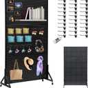 Eastern Tree Metal Pegboard Display Stand 3.5 x 6 Feet with 30 Hooks, Standing Pegboard Display with Wheels, Peg board Display Rack, Large Pegboard Panels - Black