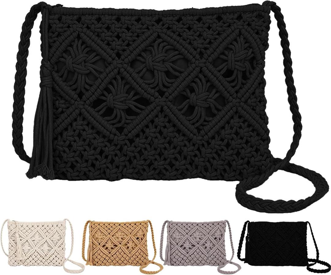 Peicees Crossbody Bag Purse For Women Bohemian Shoulder Bag Woven Crochet Purse For Summer Beach Travel Clutch Handbag