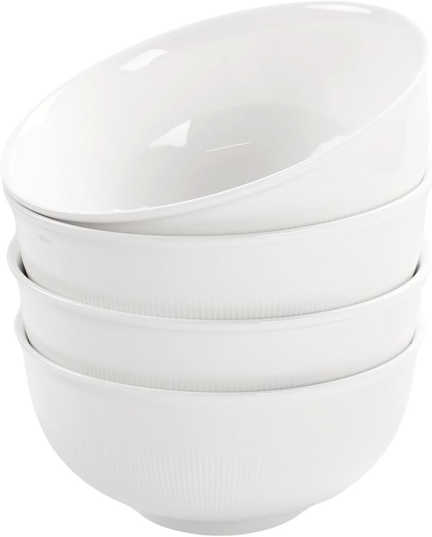 Pasta Bowls 37 oz, Ceramic Large Salad Bowls,Soup Bowls Set of 4, Embossed Serving Bowls for Entertaining, Wide Shallow Dinner Bowls for Spaghetti -Microwave,Dishwasher,Oven Safe 7 Inch
