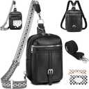Sling Bag Crossbody Backpack - 2 in 1 Leather Cross Body Bag Fanny Pack with 2 Removable Straps (Big Black)