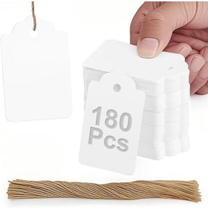 PH PERKHOMY 180 Pcs Gift Tags with String Attached Kraft Paper Blank for Price Tag Gift Bag Hang Tags Box Labeling Clothes Craft Wedding Christmas Presents Halloween (White 180pcs)