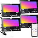 ChangM LED Flood Light Outdoor 500W Equivalent, Bluetooth RGB Flood Lights with APP Control, DIY Scenes,IP66 Waterproof, Timing, Warm White 2700K Color Uplight (50W-4Pack)