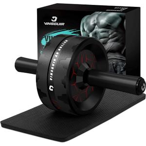 VINSGUIR Ab Roller Wheel, Abs & Core Workout Equipment for Home Gym with Knee Pad Accessories, Abdominal Wheel for Full-body Strength Training (Red And Black)