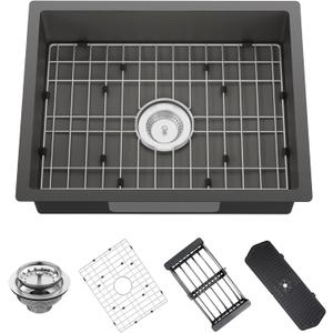 Black Kitchen Sink, 23x18x5.5 Inch Low Height Design Single Bowl Stainless Steel Undermount Kitchen Sink Come With Accessories Ensure Individuals With Limited Mobility Easily Accessing And Using