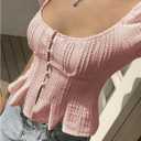 MakeMeChic Women's Summer Y2K Puff Sleeve Tee Top Scoop Neck Textured T Shirt Crop Tops (Pink, XL)