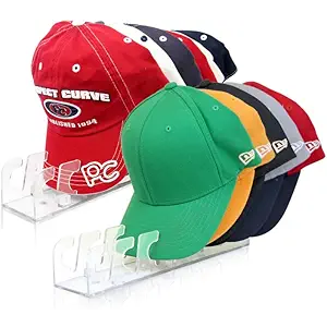 Hat Organizer for Baseball Caps - Acrylic-like Hat Stand Clear Holder for Closet Shelf - Cap Organizer Stand Display Rack - Plastic Hat Organizers - Hats Holder for Women Holds 14 Caps - Clear 2-Pack