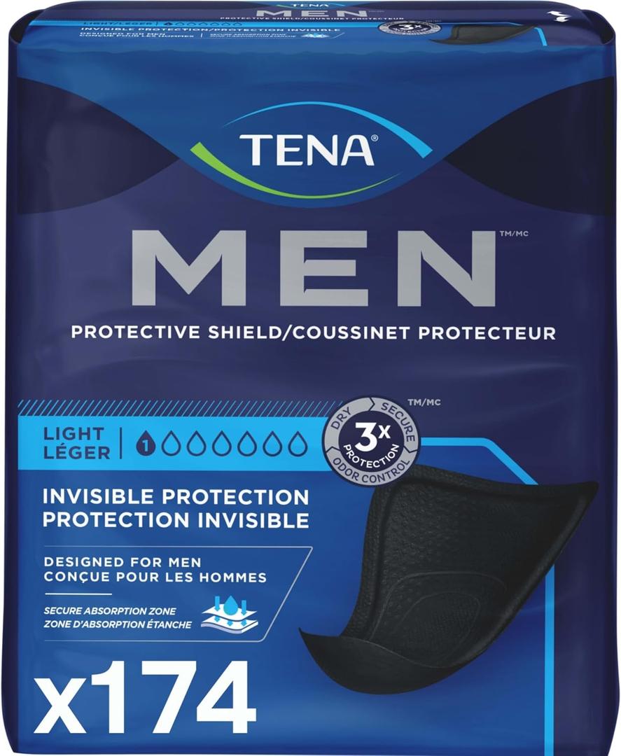Tena Men Light Incontinence Protective Shield for Men, Bladder Control, Discrete, Light Absorbency, 174 Count