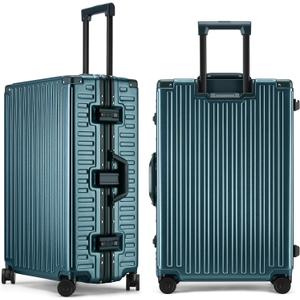 ROAMING Zipperless Luggage 28 Inch with Aluminum Frame, Checked-Large Lightweight 3-Layer PC Hard Shell Suitcase with Spinner Wheels, Metal Travel Luggage with Three TSA Locks, Dark Night Green