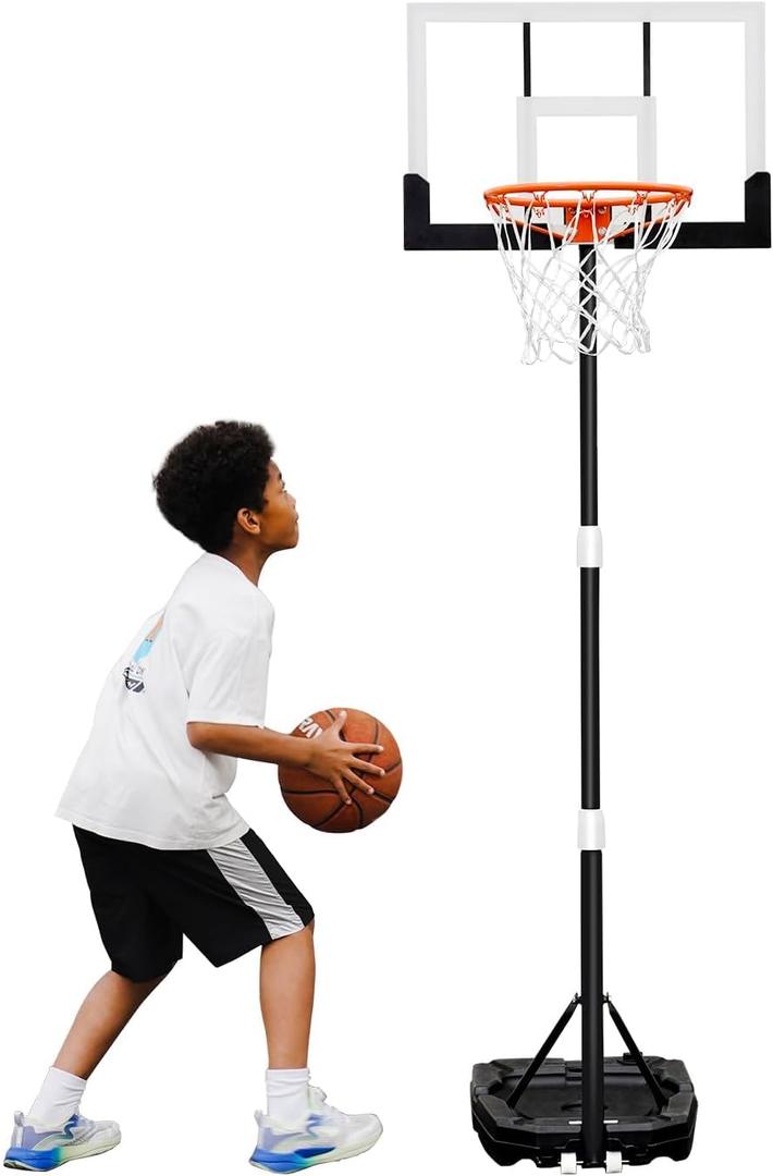 Seray Kids Basketball Hoop Outdoor 3.2-7.2ft Adjustable, Portable Basketball Hoop & Goals for Kids/Teens/Youth in Pool/Backyard/Driveway/Indoor, 29 Inch Shatterproof Backboard and Enlarged Base (White)