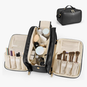 Travel Makeup Bag Women's Large Capacity Cosmetic Portable Organizer Large Opening Waterproof Storage Toiletry Bags Vertical Free-Standing Brush Holder for Easy Access Black