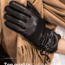 YISEVEN Women's Deerskin Leather Gloves Hand Sewn (8.0"/XL, Black Chain)
