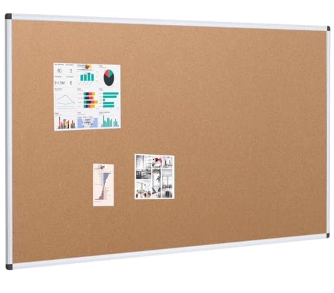 VIZ-PRO Large Cork Bulletin Board, 60 X 48 Inches, Wall-Mounted Corkboard with Silver Aluminium Frame for School, Office, and Home 5' X 4'