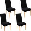 Velvet Stretch Chair Covers for Dining Room Set of 4, Soft Fit Removable Washable Kitchen Parsons Chair Slipcover Protector, Black