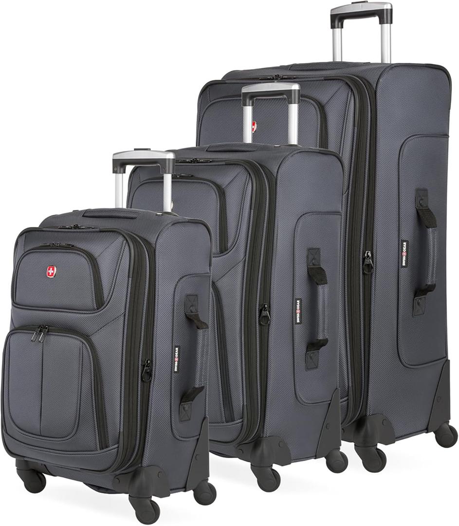 SWISSGEAR Sion Softside Expandable Spinner Luggage Durable Lightweight Travel Suitcase, Dark Grey, 3-Piece Set 