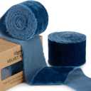 Blue Velvet Ribbon for Gift Wrapping - 1 1/2 inch Wide Handmade Fringe Fabric Ribbons for Christmas Decorations, Baby Shower, Flower Bouquet